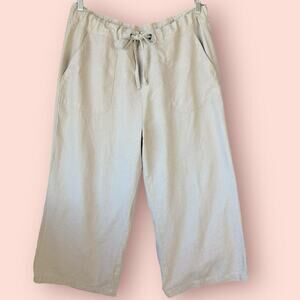 Naturals D&Co Linen Blend Cropped High Rise Wide Leg Pants Bohemian Size L Beige